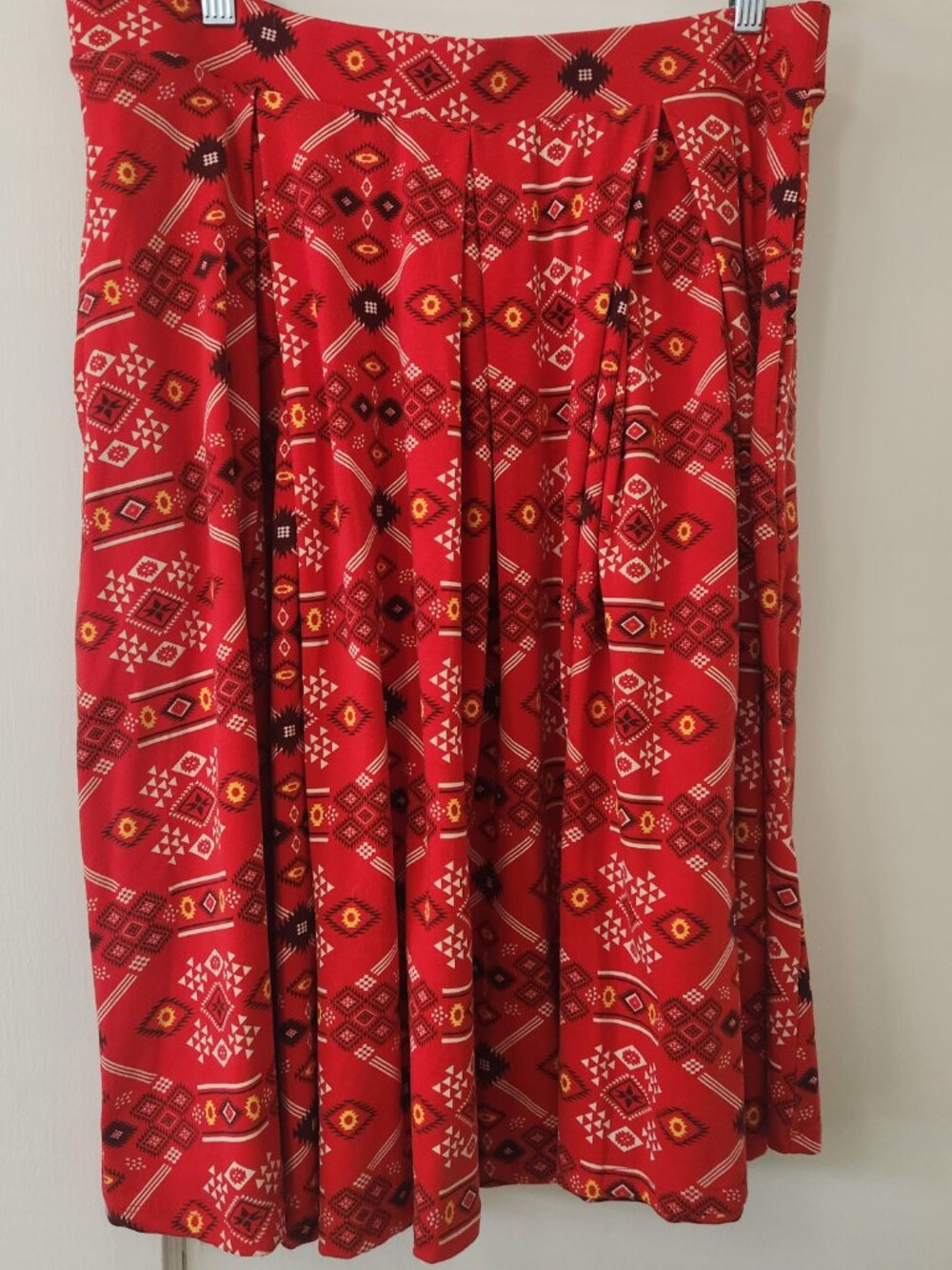 LuLaRoe Madison Skirt XL Red Western Print Cowgirl Rodeo Pocket Skirt
